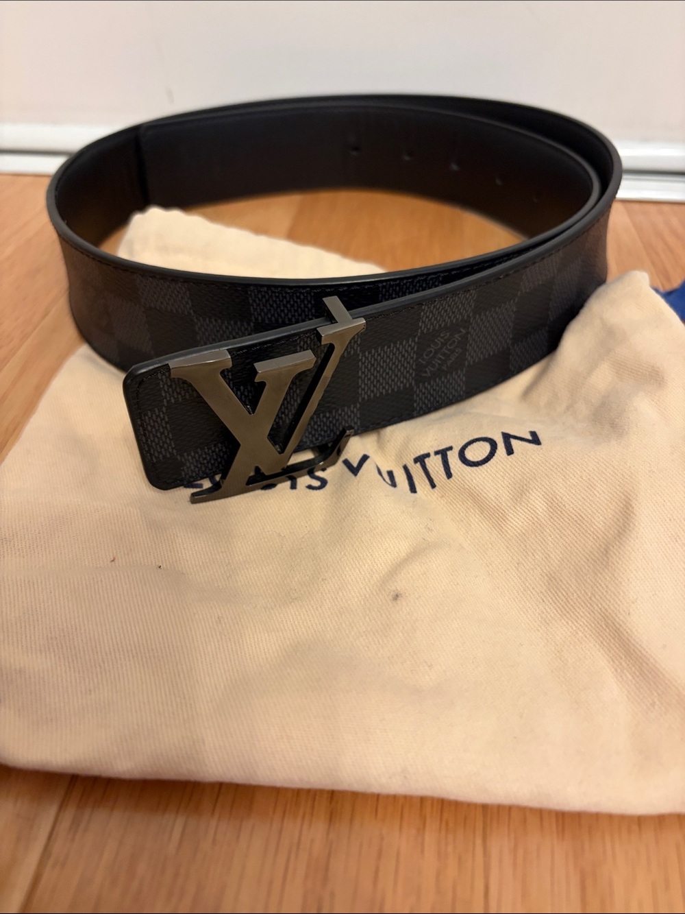 Louis Vuitton Black Damier Graphite LV Logo Belt